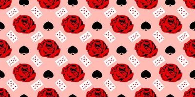 playing cards seamless pattern. Red rose on a pink background.. vector