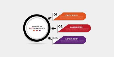 Infografía moderna de 3 pasos, opciones o niveles con etiqueta. gráfico de información de línea de tiempo. presentación de negocios, folleto de información, banner, plantilla de diseño de flujo de trabajo. ilustración vectorial eps10 vector