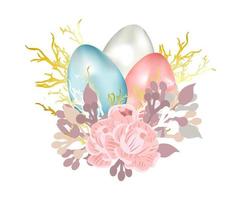 Spring easter background with eggs. Place for text. Vector illustration.