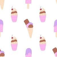 Doodle hand drawn ice cream vector seamless pattern