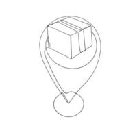 ilustración de pin de ubicación de gps de caja de paquete de dibujo de línea continua vector
