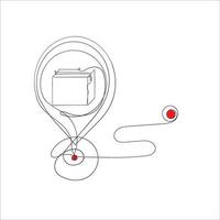 continuous line drawing package box gps location pin illustration vector