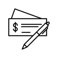 Write cheque icon for payment in black outline style vector