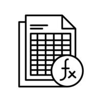 Spreadsheet formulas icon with paper document in black outline style vector