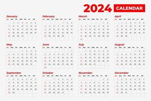 Plantilla de calendario 2024, vector editable