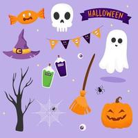 Flat halloween element design collection vector