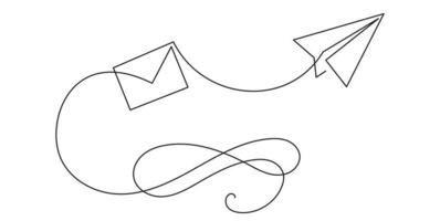 Paper plane continuous one line drawing vector