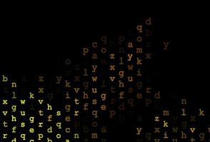 Dark orange vector background with signs of alphabet.