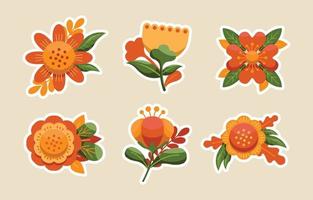 conjunto de pegatinas florales de otoño vector