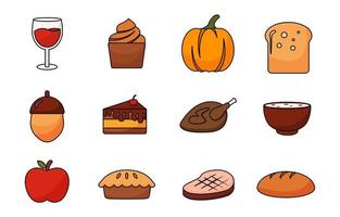 Thanksgiving Food and Beverage Icon Set vector