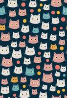 Seamless pattern of cute colorful cats on a navy blue background photo