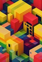 seamless pattern, 3d rendering, isometric cubes, city, village, rainbow photo