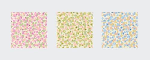 Vector small ditsy flower illustration seamless repeat pattern 3 color ways set
