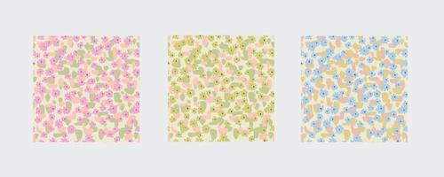 Vector small ditsy flower illustration seamless repeat pattern 3 color ways set