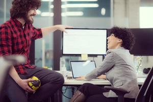 software developers couple writing programming code photo
