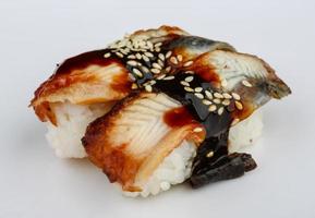 Eel sushi on white background photo