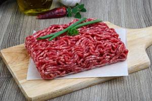 Minced beef on wood photo