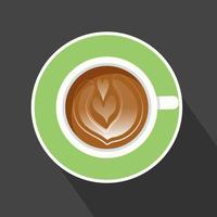 Cup of Coffee on a dark background. Top View. Flat vector illustration.