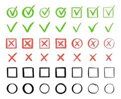 Green check and red cross mark set. vector