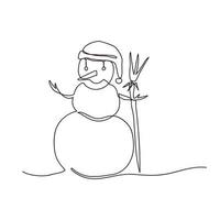 Continuous line vector illustration drawing of Snowman, Concept of Christmas. Holiday, New year