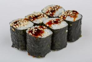 Eel roll on white background photo