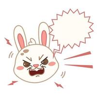 Angry bunny. Rabbit head in kawaii cartoon style. Hand drawn animal with bubble speech. Pet vector illustration isolated on white background.