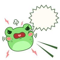 Angry frog. Toad head in kawaii cartoon style. Hand drawn animal with bubble speech. Pet vector illustration isolated on white background.