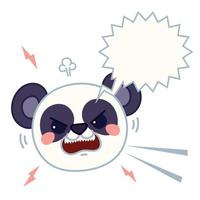 panda enojado cabeza de oso en estilo de dibujos animados kawaii. animal dibujado a mano con discurso de burbuja. ilustración vectorial aislado sobre fondo blanco. vector