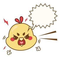 Angry chicken. Bird head in kawaii cartoon style. Hand drawn animal with bubble speech. Chick vector illustration isolated on white background.