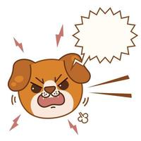 Angry dog. Puppy head in kawaii cartoon style. Hand drawn animal with bubble speech. Pet vector illustration isolated on white background.