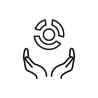 Support, present and charity concept. Modern vector sign drawn with black thin line. Editable stroke. Vector line icon of circular chart over outstretched hands