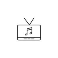 Television, tv set, tv show concept. Vector sign drawn in flat style. Suitable for sites, articles, books, apps. Editable stroke. Line icon of musical note on tv screen