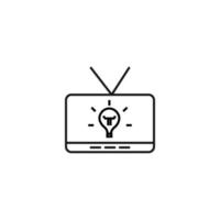 televisión, televisor, concepto de programa de televisión. signo vectorial dibujado en estilo plano. adecuado para sitios, artículos, libros, aplicaciones. trazo editable. icono de línea de bombilla en la pantalla del televisor vector