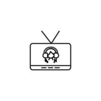 Television, tv set, tv show concept. Vector sign drawn in flat style. Suitable for sites, articles, books, apps. Editable stroke. Line icon of woman in headphone on tv screen