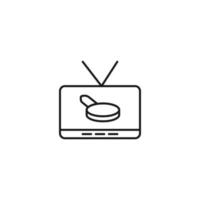 televisión, televisor, concepto de programa de televisión. signo vectorial dibujado en estilo plano. adecuado para sitios, artículos, libros, aplicaciones. trazo editable. icono de línea de sartén en la pantalla del televisor vector