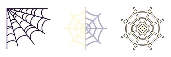 Halloween elements. Vector icon set of spider web is drawn in line, flat and cartoon styles. Perfect for apps, books, articles, stores, shops, adverts