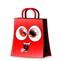 Shopping red paper bag funny Dracula. Halloween sale concept vector