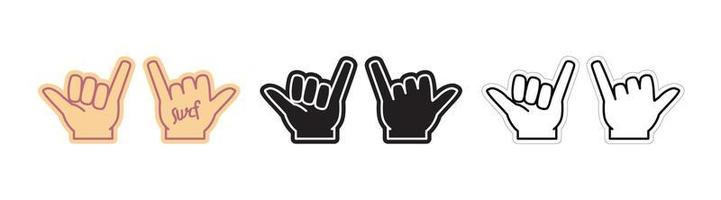 Surfing Fan Gesture, Foam Fan Finger Template Set.Outline Symbol in Different Colors, Vector EPS With Editable Stroke. Design For Music Festivals, Menus, Surf Camps, T Shirts and More