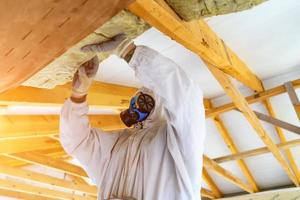 insulation of the roof from the inside with mineral wool. photo