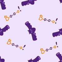 Seamless pattern for Halloween. Bat, the inscription Boo on a purple background vector