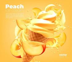 Peach soft ice cream cone with splash background vector