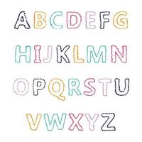 Hand Drawn Latin Alphabet Letters. Uppercase modern font and typeface. Multicolored symbols on white background. Vector illustration.