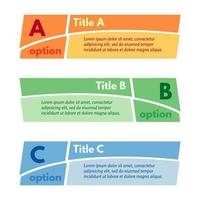 conjunto de tres banners de opciones de colores horizontales. plantilla de diseño infográfico paso a paso. ilustración vectorial vector