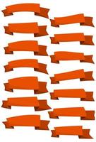 Set of orange cartoon ribbons and banners for web design. Great design element isolated on white background. Vector illustration.