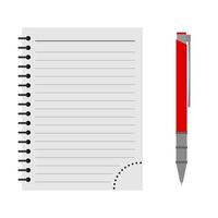 Vector notebook with a red pen on a white background