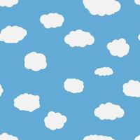 Seamless background with blue sky and white cartoon clouds. Vector illustration.