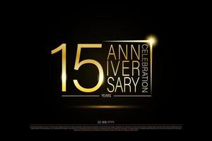 15 year anniversary golden gold logo on black background, vector design for celebration.