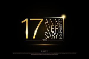 17 year anniversary golden gold logo on black background, vector design for celebration.