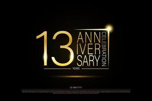 13 year anniversary golden gold logo on black background, vector design for celebration.