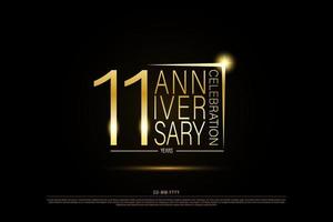 11 year anniversary golden gold logo on black background, vector design for celebration.